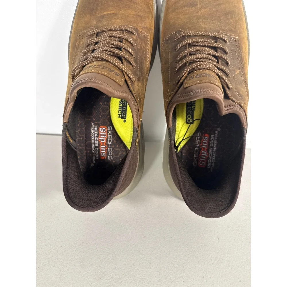 Skechers Hands Free Slip-ins Garza Gervin Brown Leather Oxford Shoes Mens Sz 12